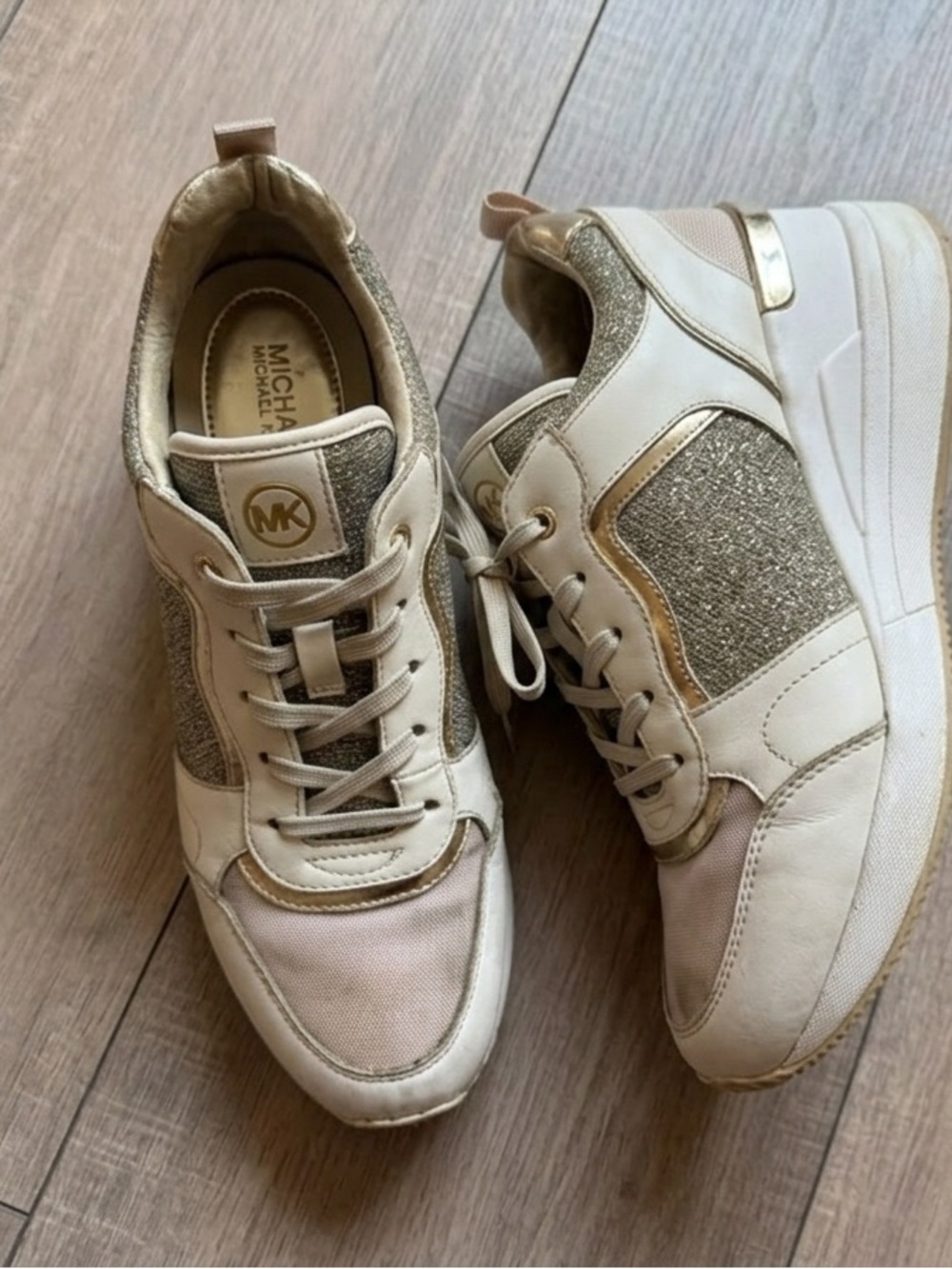 Michael Kors Cream and Gold Glitter Platform Sneakers